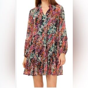 NWT Vince Camuto Floral Dress Womens Med.  Tiered Boho Lined Long Sleeve